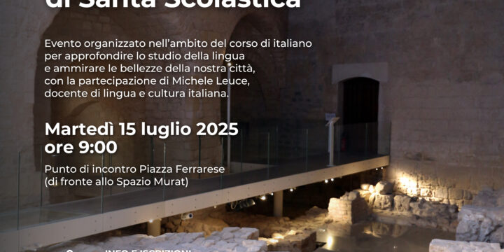 Casa delle Culture di Bari, il 15 luglio visita al Museo Archeologico di Santa Scolastica