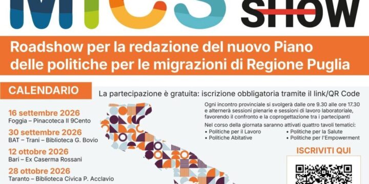 Parte il 16 settembre da Foggia il percorso partecipativo per il nuovo Piano regionale delle Politiche migratorie